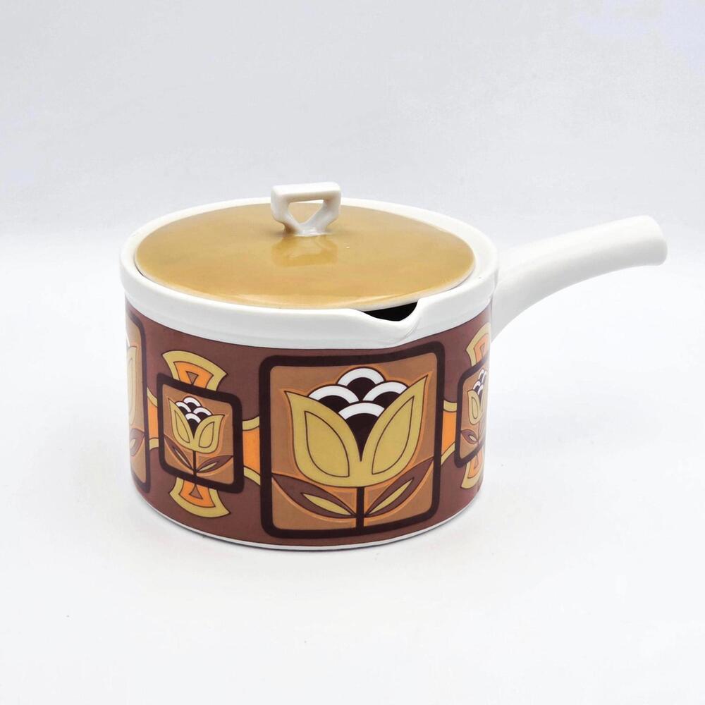 Vintage Imperial Porcelain Sienna Ware Saucepan with Lid Mid Century